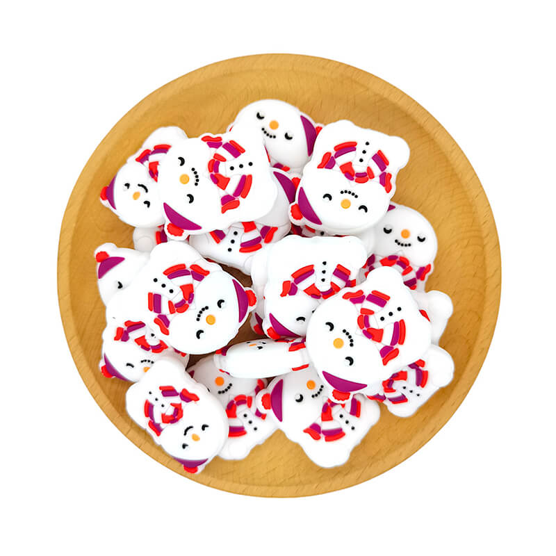 Silicone Focal Beads Wishing Snowman Purple Red Stripes 20pcs 2