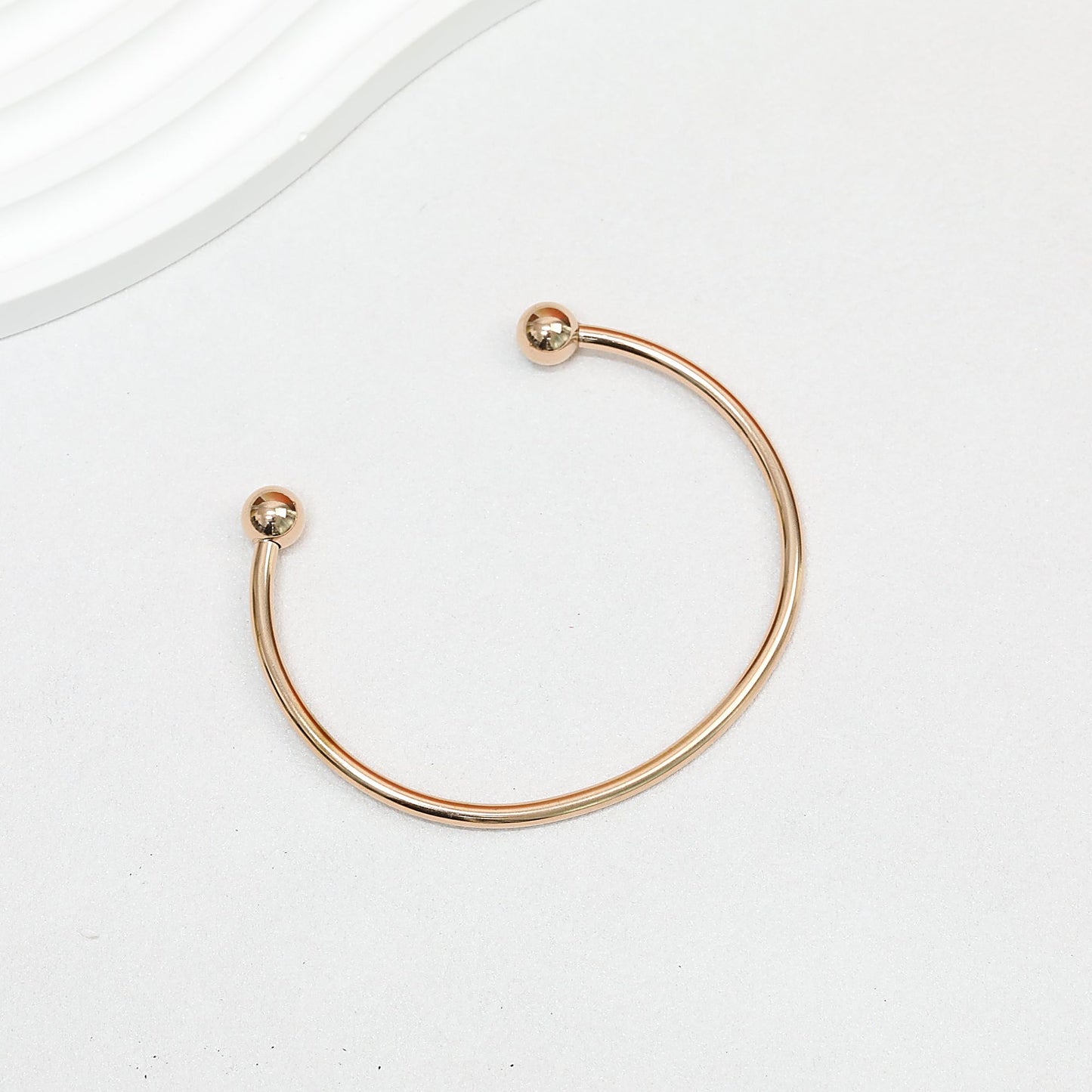 Beadable Bracelet Titanium Steel Electroplated C-Shaped Open Bangle - Small-Rose gold
