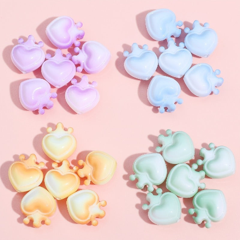 Heart Crown Acrylic Beads 17x19mm Glossy Pastel and Black 8pcs 2