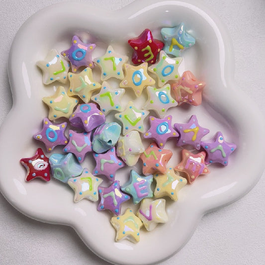 Hand-Painted Star Acrylic Beads 22mm Glossy Pastel 5pcs
