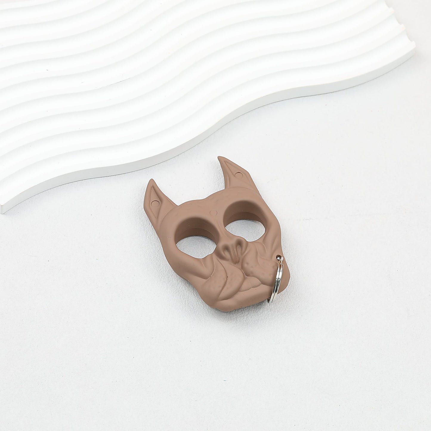 Self Defense Finger Lock Ring Dog Head Keychain Plastic 9x6cm - Brown