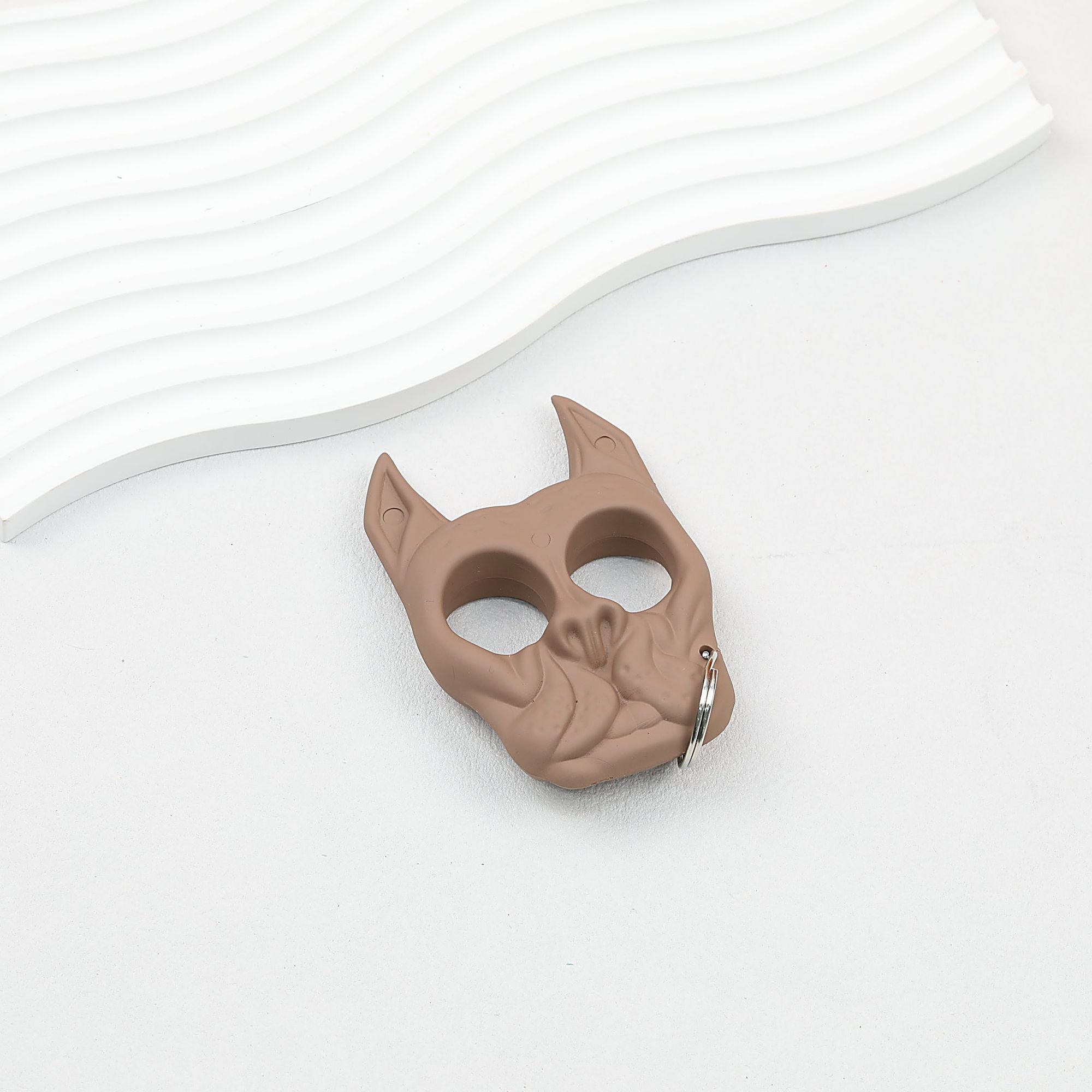 Self Defense Finger Lock Ring Dog Head Keychain Plastic 9x6cm - Brown