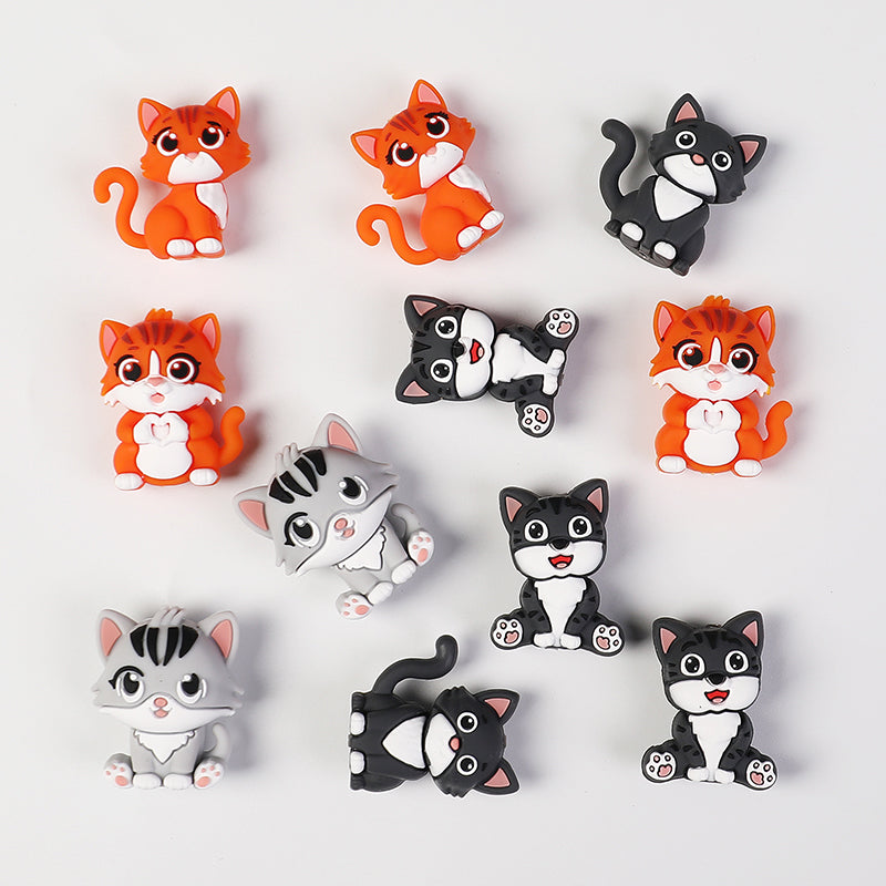 Silicone 3D Focal Beads Dark Cat Smiling Face Sitting Pose 20pcs 5