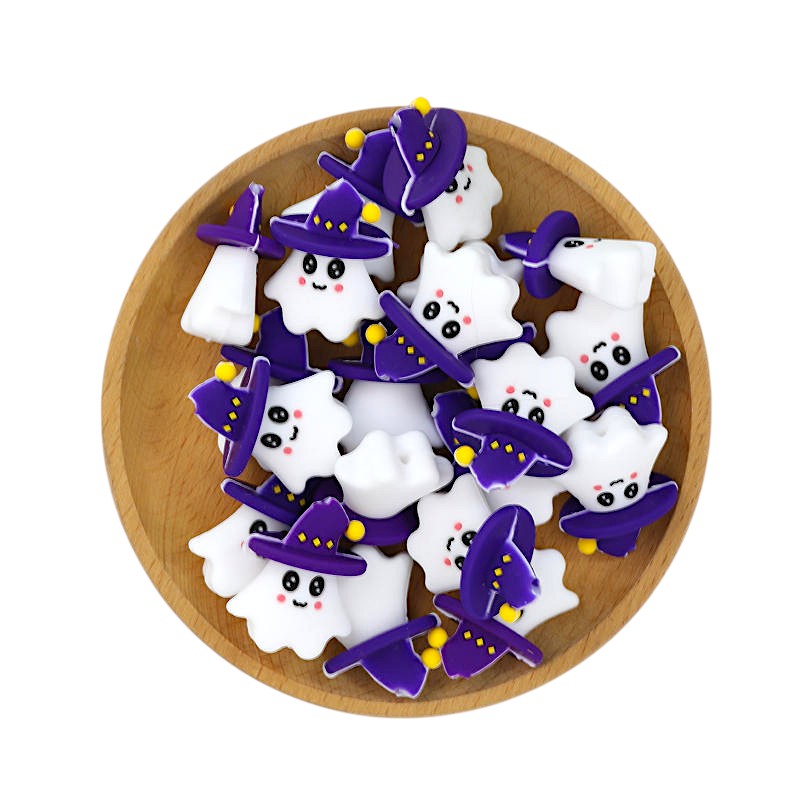 Silicone 3D Focal Beads Halloween Witch Ghost Purple Hat 20pcs 3