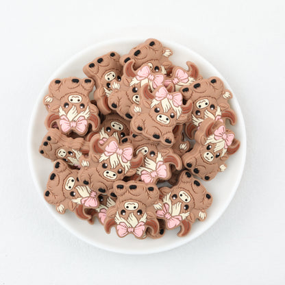 Bow Silicone Focal Beads with Highland Cow Design 20pcs 4