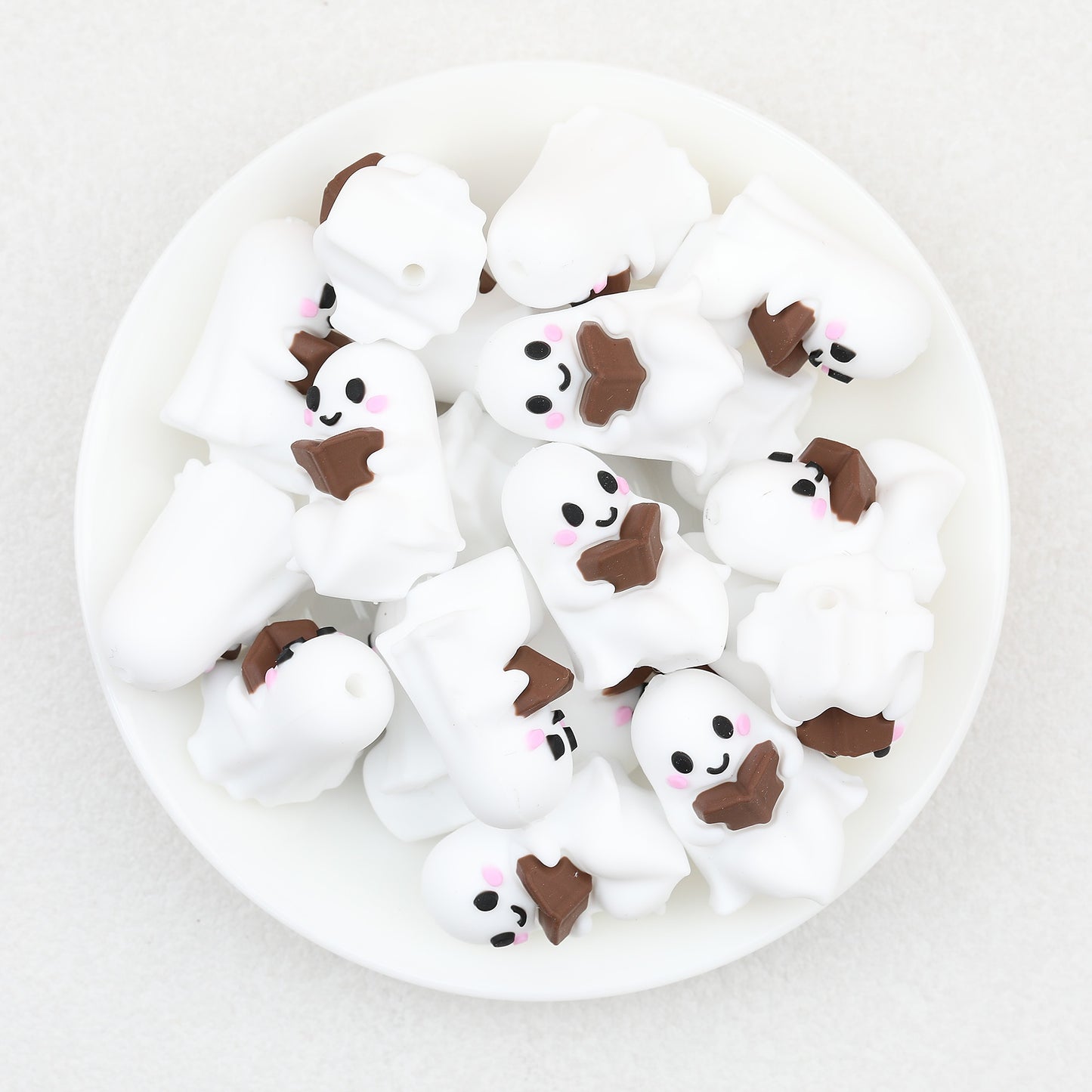 3D Halloween Brown Book Little Ghos Silicone Focal Beads 20 pcs 2
