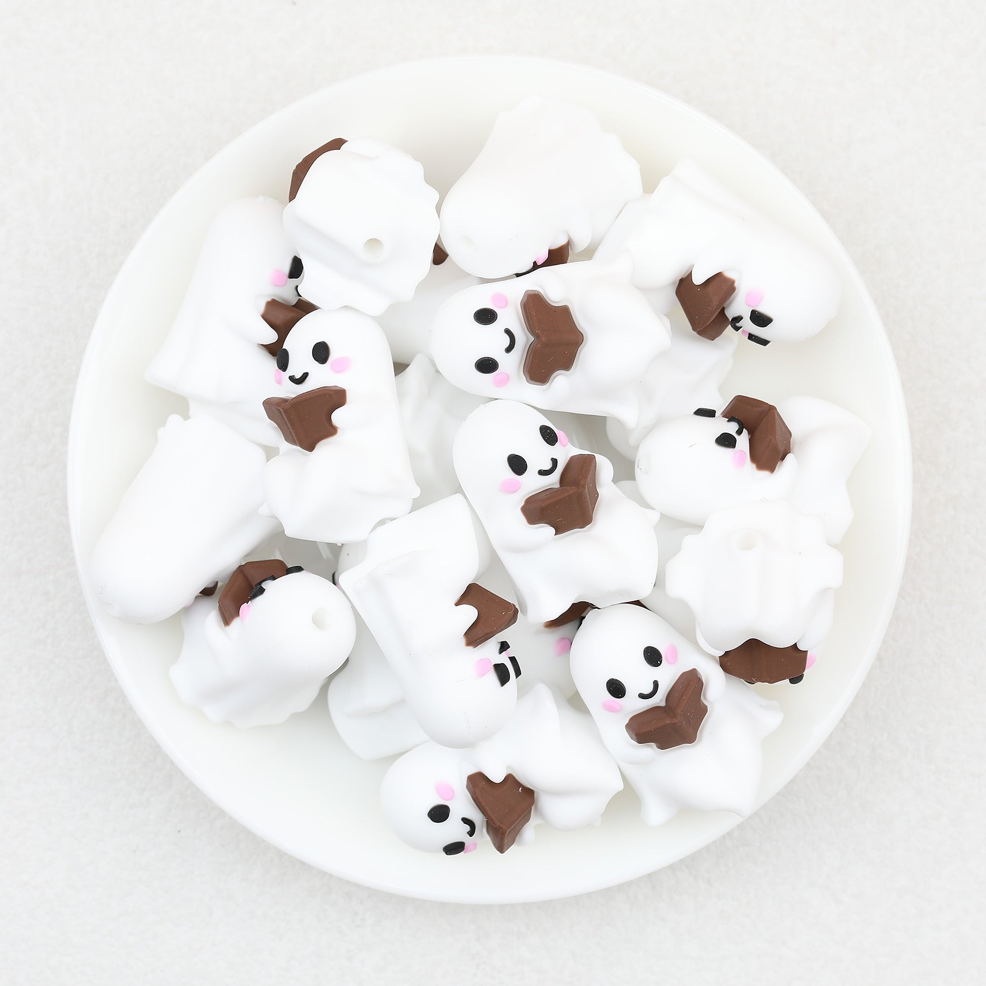 3D Halloween Brown Book Little Ghos Silicone Focal Beads 20 pcs 2