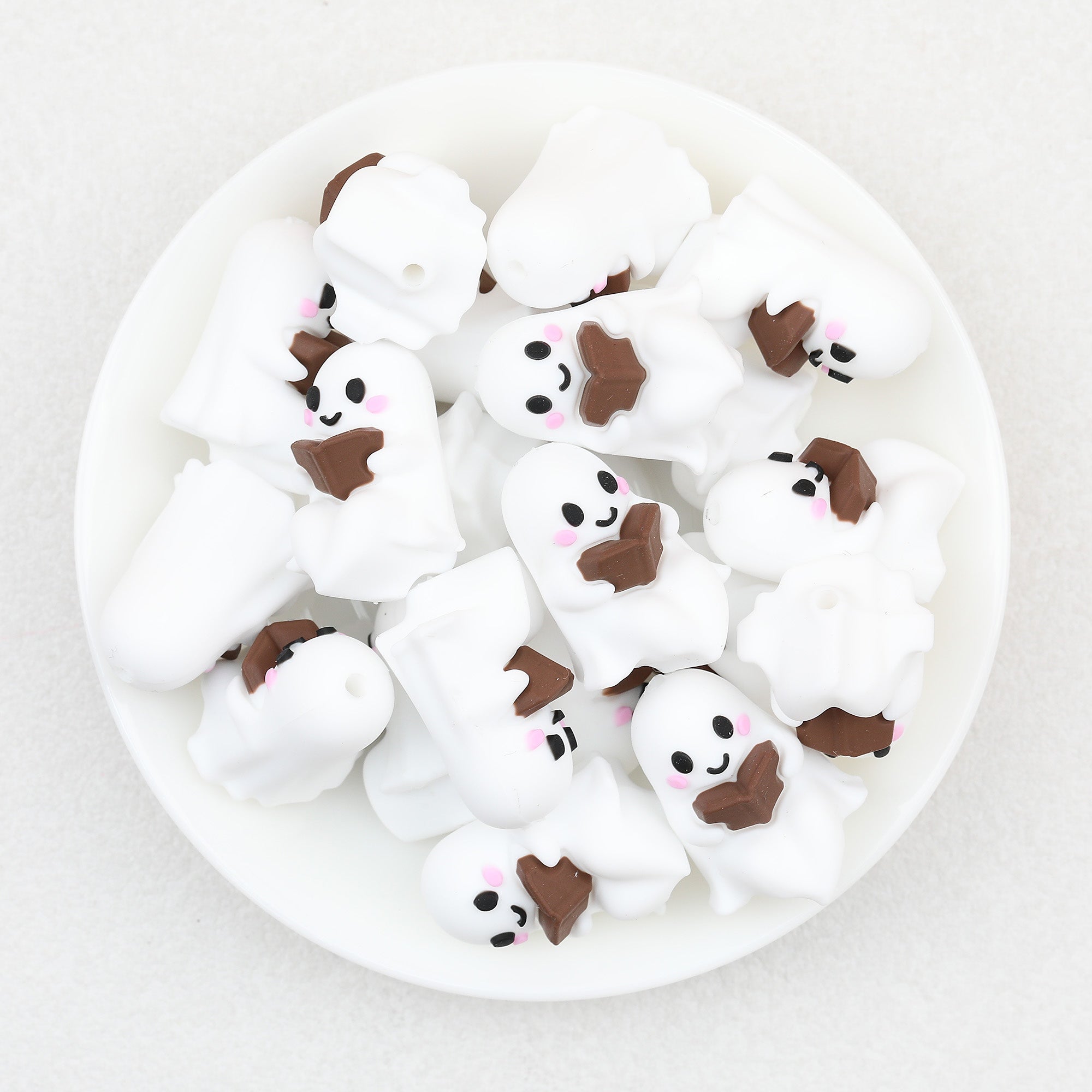 3D Halloween Brown Book Little Ghos Silicone Focal Beads 20 pcs 2