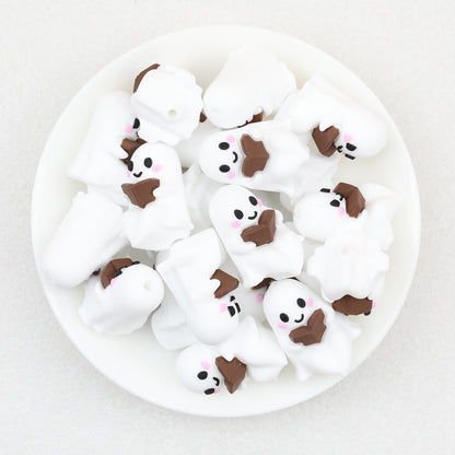 3D Halloween Brown Book Little Ghos Silicone Focal Beads 20 pcs 2