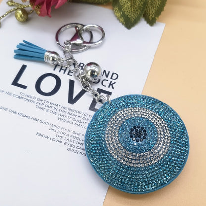 Rhinestone Evil Eye Keychain Alloy Round Colorful Tassel Charm 8