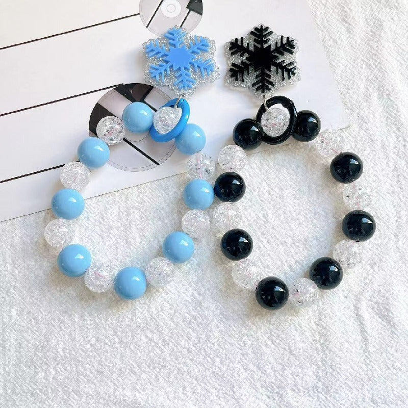 Acrylic Snowflake Beaded Keychain Plastic Resin Frosty Colors 4