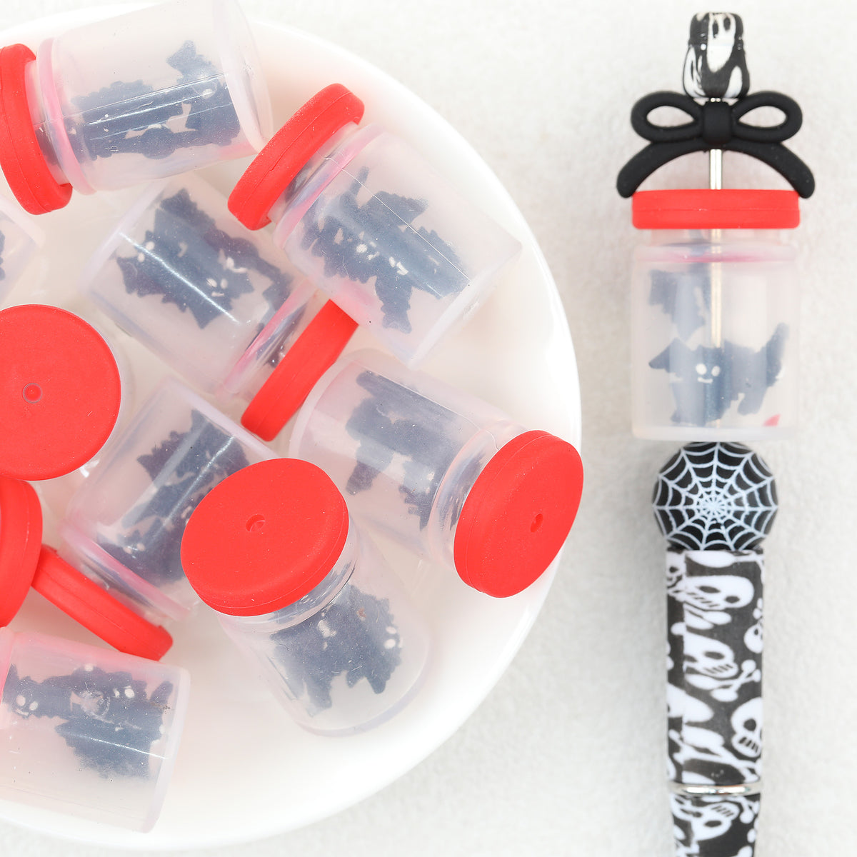 3D Black Bat Silicone Focal Beads Wholesale, Halloween Bottle Design