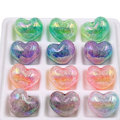 Gradient Heart Acrylic Beads 22mm Dual Color Crackle 50pcs