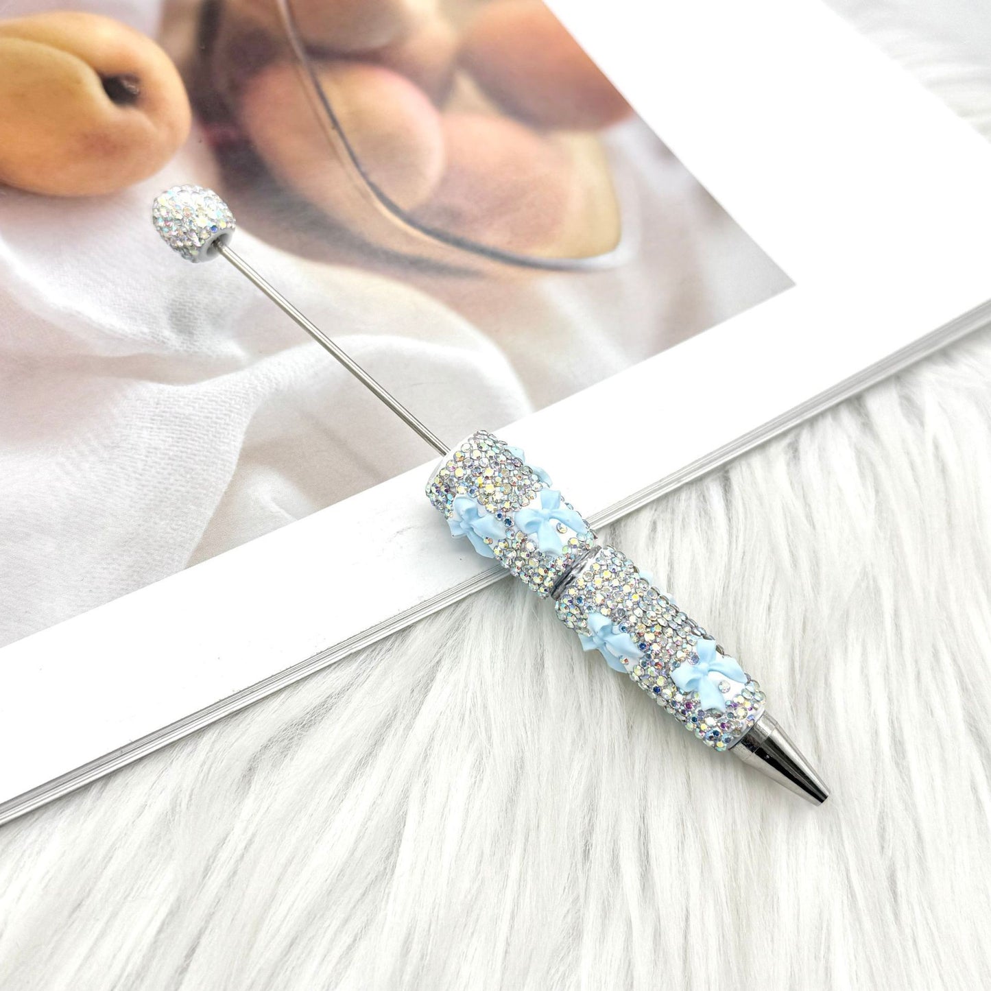 Beadable Pen with Rhinestone Bow Decoration 14