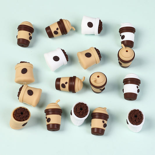 Silicone 3D Focal Beads Coffee Cup With Coffee Bean Detail 20pcs 2