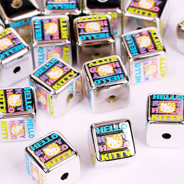 Cartoon Square Acrylic Beads 14-15.5mm Hello Kitty Printed 10pcs
