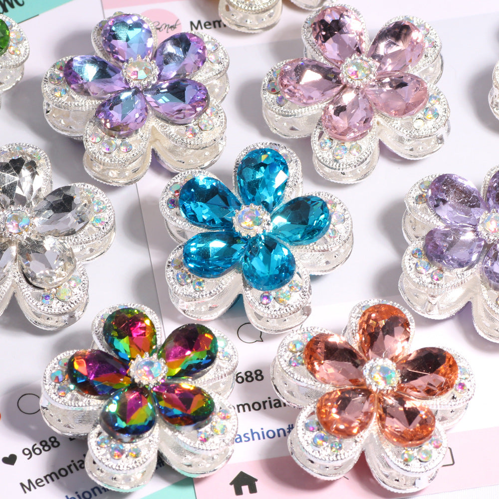 Double Layer 37mm Flower Rhinestone Beads with Alloy Base 2pcs