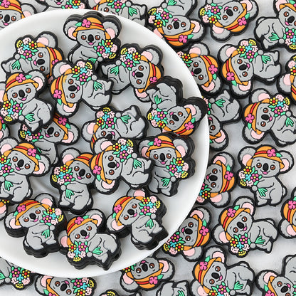 Koala with Flower Bouquet Silicone Focal Beads 20 pcs