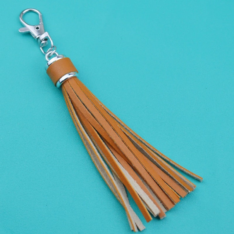 PU Leather Tassel Keychain 9cm Strips Silver Lobster Clasp 8