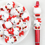 3D Christmas Kitty Silicone Focal Beads Wholesale, Santa Suit Red White Design