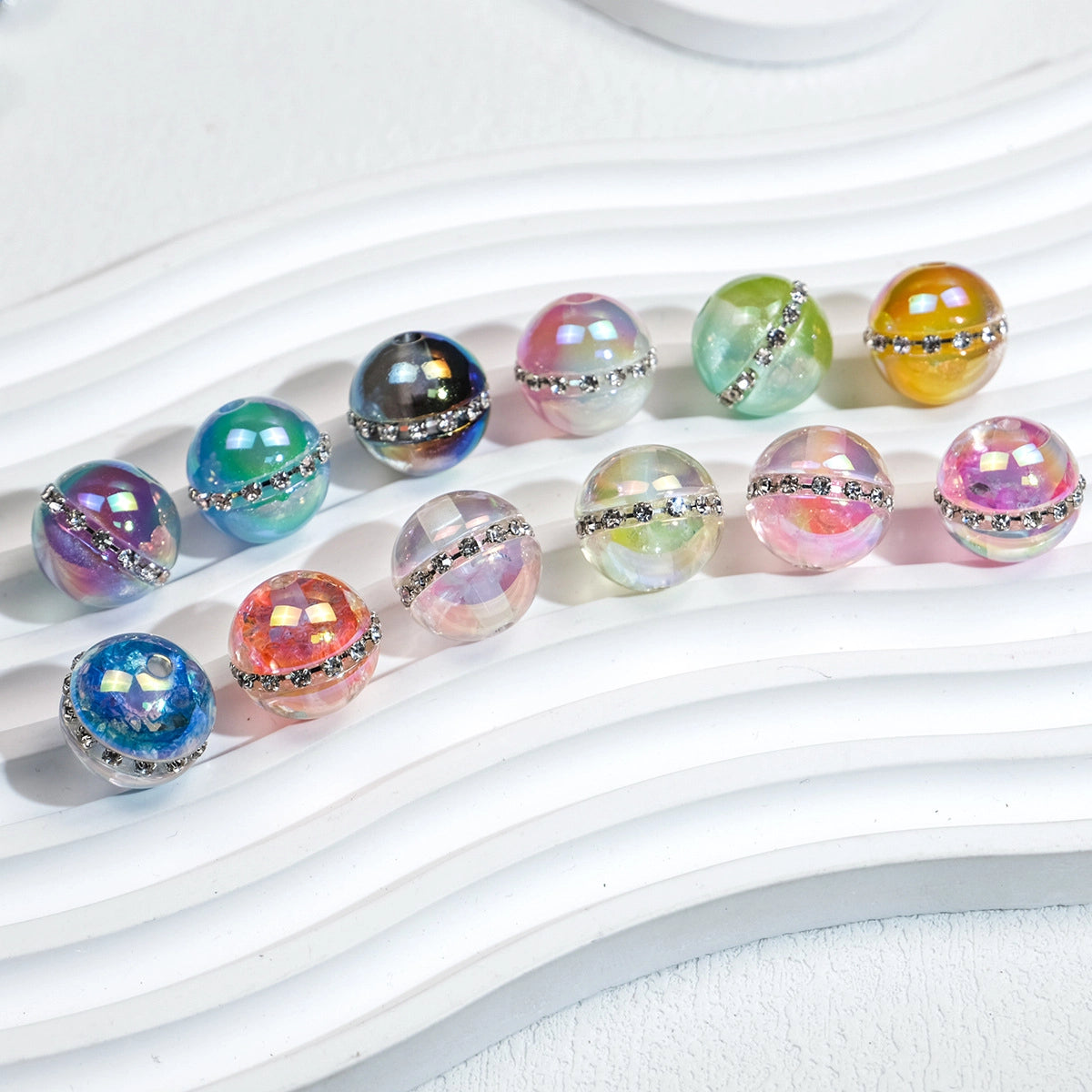 Luminous Rhinestone Chain Enlaced Resin Beads 16mm Round 10pcs 2