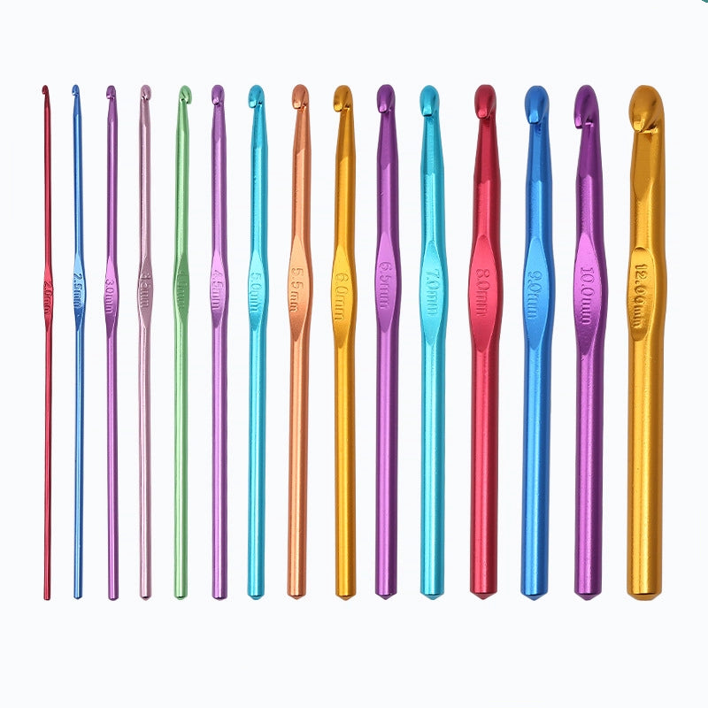Aluminium Oxide Crochet Needles Variety of Sizes Rainbow Metallic 10pcs