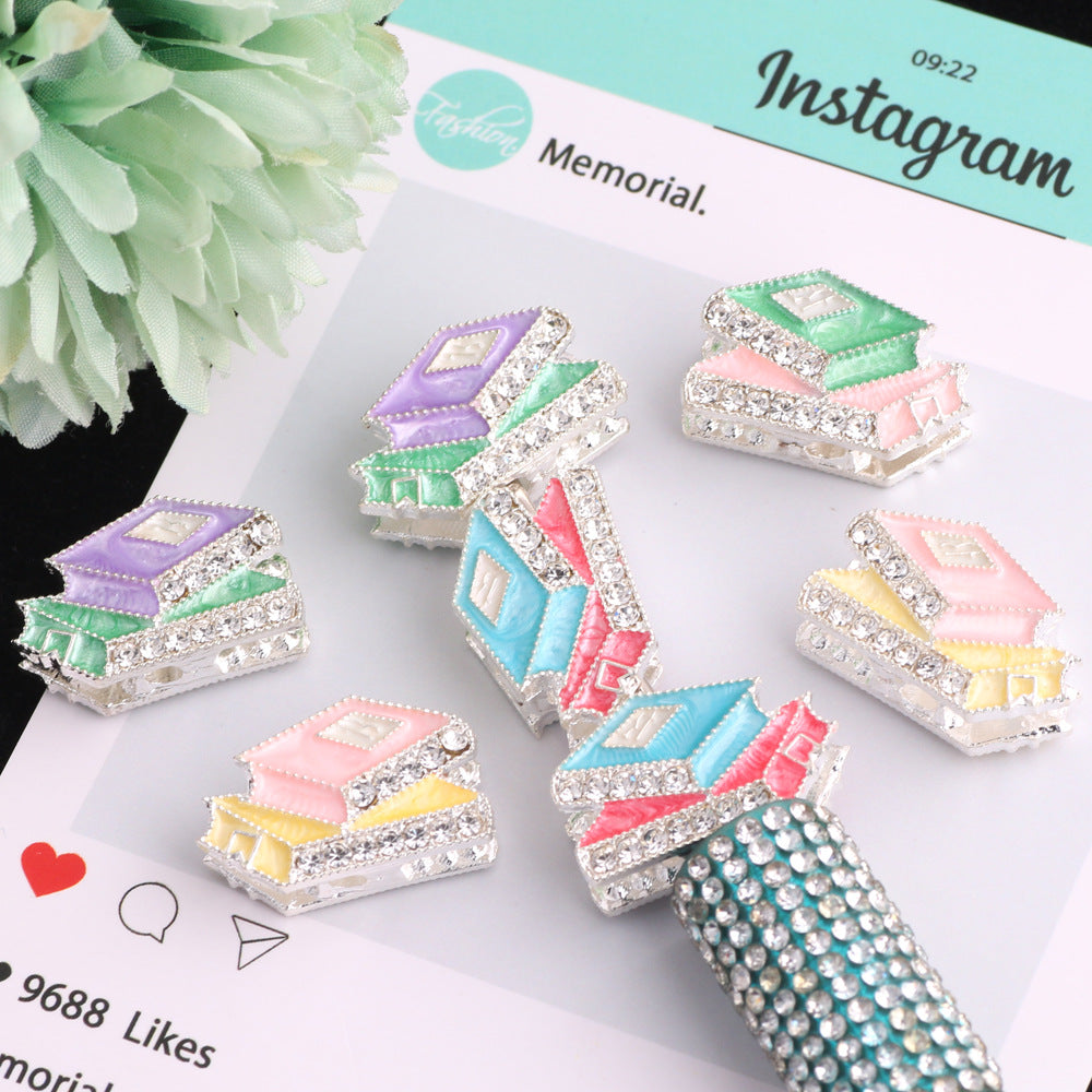 Alloy Rhinestone Stack of Books Beads 23mm 3pcs