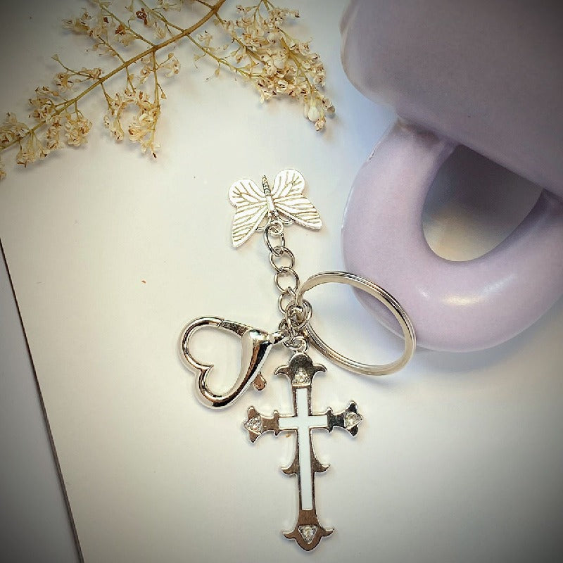 Cross Butterfly Keychain Zinc Alloy Rhinestone Decorative Charm 7