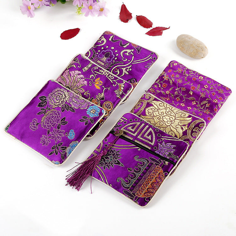 Vintage Chinese Style Brocade Zipper Cloth Pouch 11.5cm 1pc 9