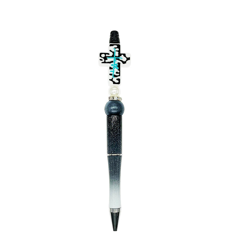 Silicone Focal Beads Cross Black White Turquoise Line 20pcs 3