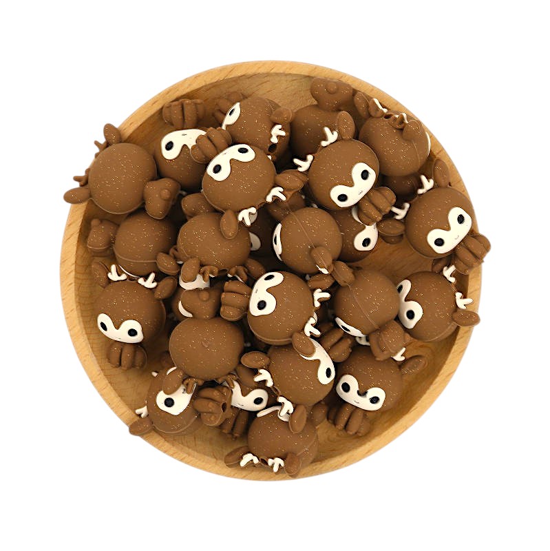 Silicone 3D Focal Beads Christmas Deer Color Shifting Front Facing 20pcs 2