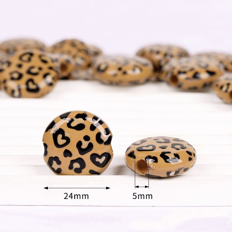 Vintage Flat Resin Beads 24mm Leopard Pattern Brown 10pcs 3