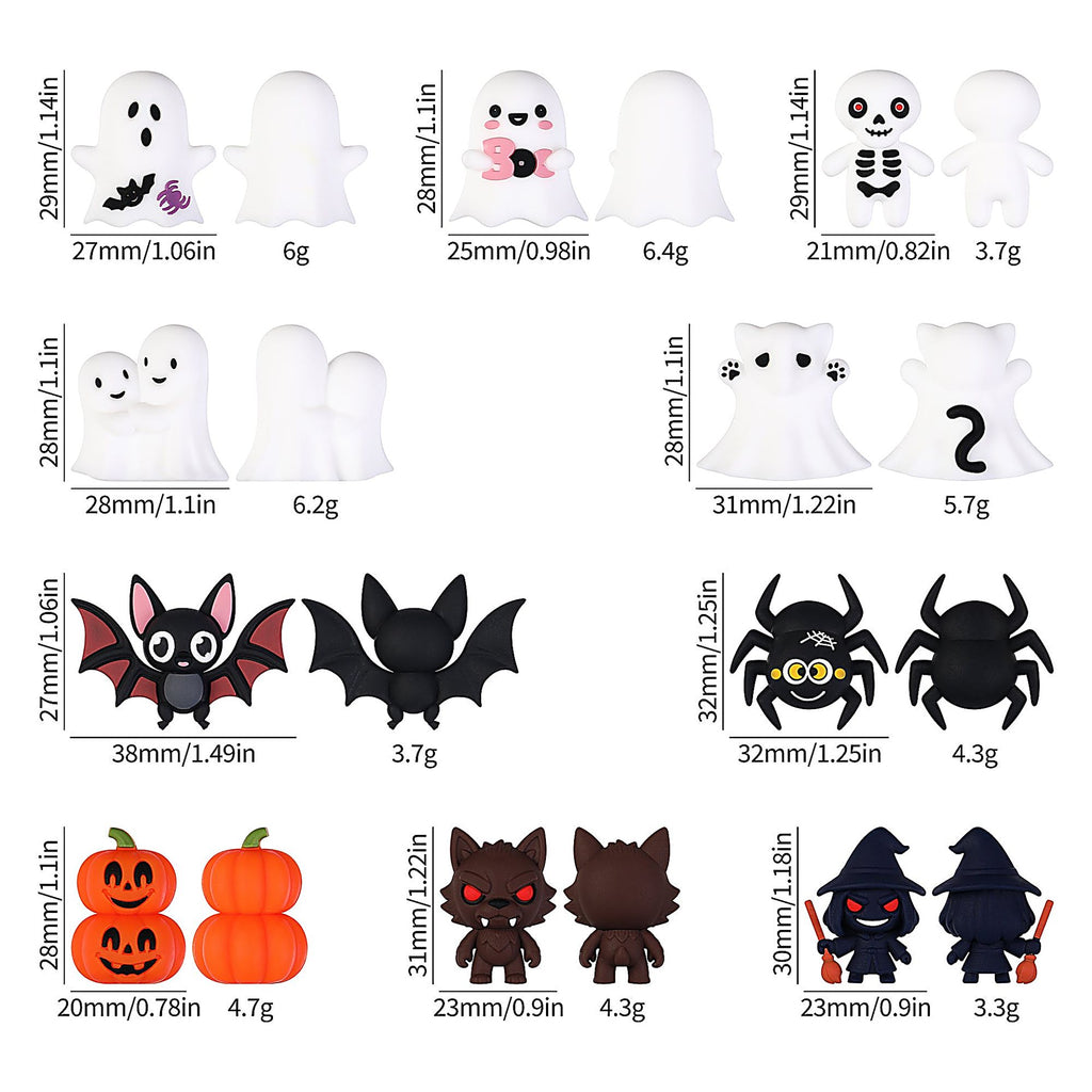 Silicone Halloween 3D Focal Beads Spooky Characters 20pcs
