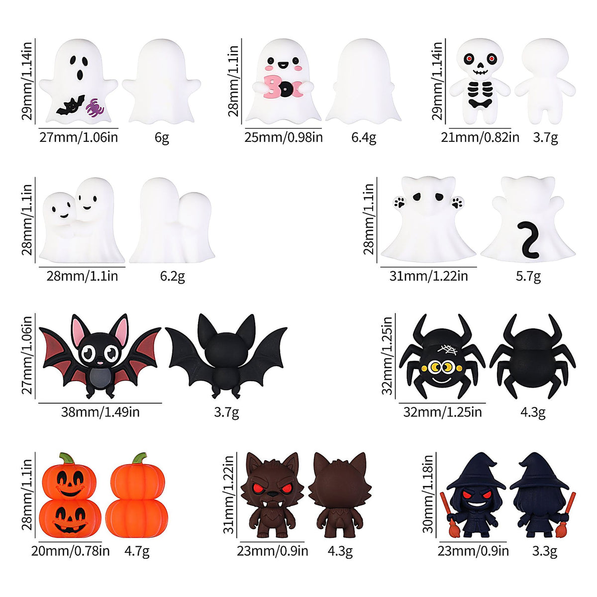 Silicone Halloween 3D Focal Beads Spooky Characters 20pcs