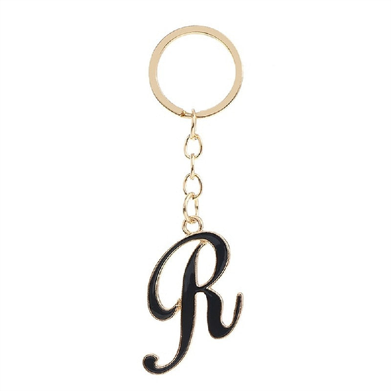 Metal Fashion Letter Keychain Black and Gold Script Design 22