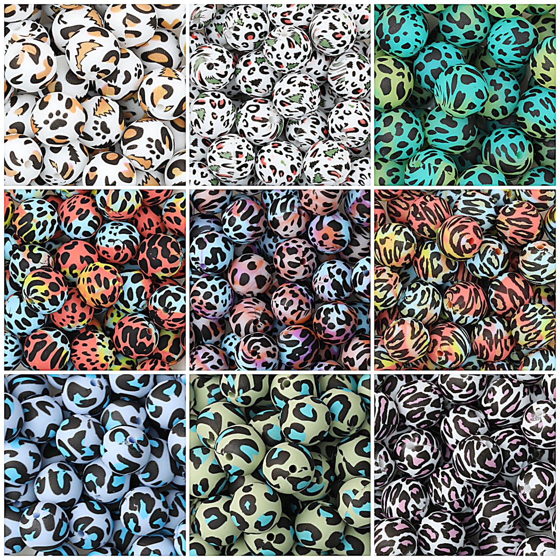 15mm Colored Leopard Print Round Silicone Beads 50pcs