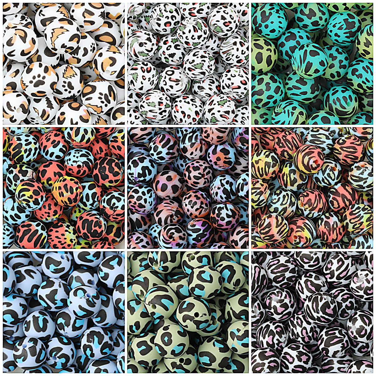 15mm Colored Leopard Print Round Silicone Beads 50pcs