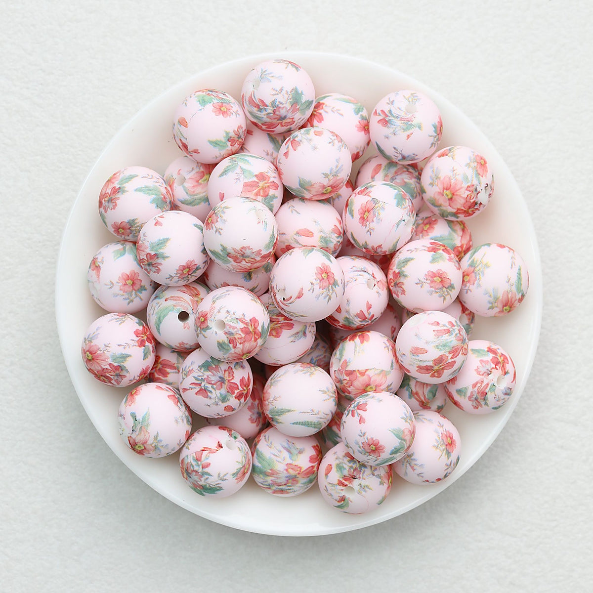 Colorful Floral Pattern 15mm Round Silicone Beads 50pcs - Flower 1