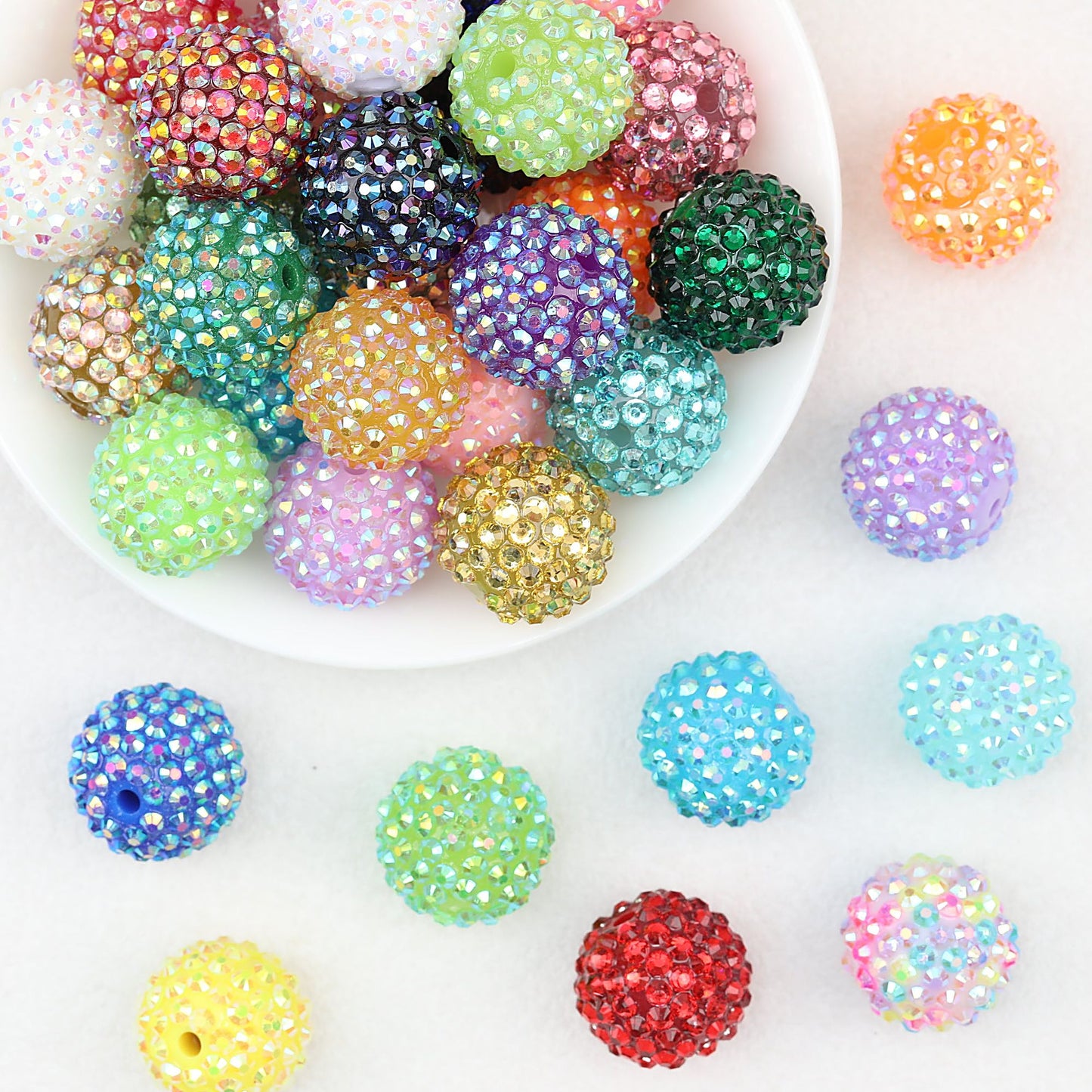 Multicolor Round Rhinestone Beads 20mm Sparkle Shine 50pcs