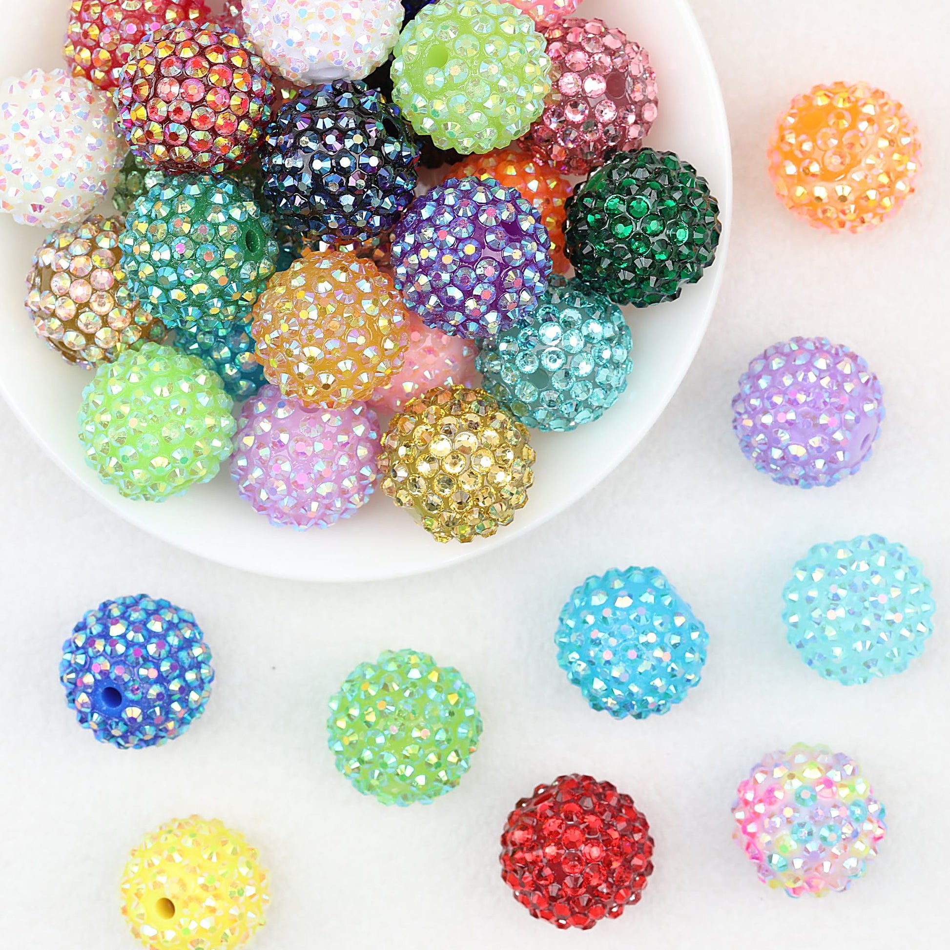 Multicolor Round Rhinestone Beads 20mm Sparkle Shine 50pcs