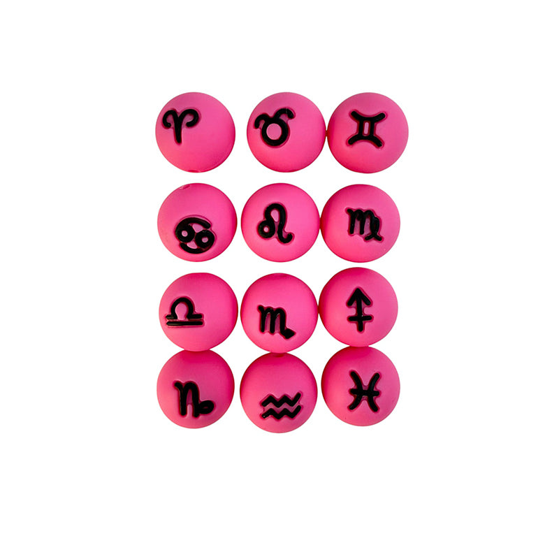 15mm Silicone Beads Zodiac Signs Astrology Theme Printed Design 50pcs 9