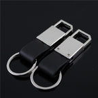 Leather Bevel Pull Ring Keychain Black PU Leather Minimalist Design 6