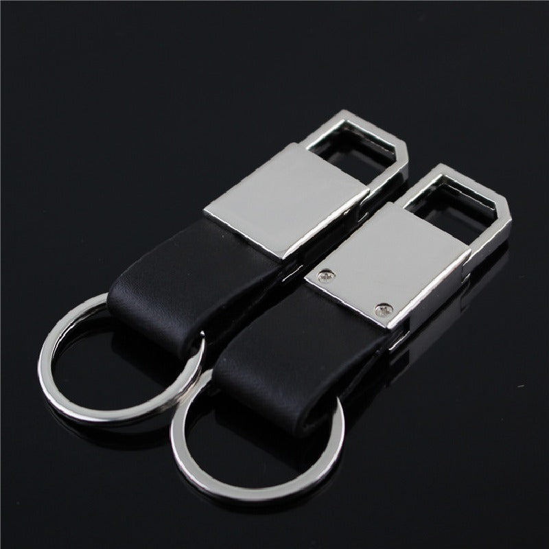 Leather Bevel Pull Ring Keychain Black PU Leather Minimalist Design 6