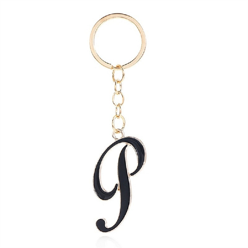 Metal Fashion Letter Keychain Black and Gold Script Design 20
