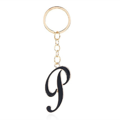 Metal Fashion Letter Keychain Black and Gold Script Design 20