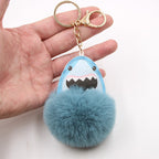 Plush Shark Keychain Blue Leather Face Fluffy Pom Pom Belly 2
