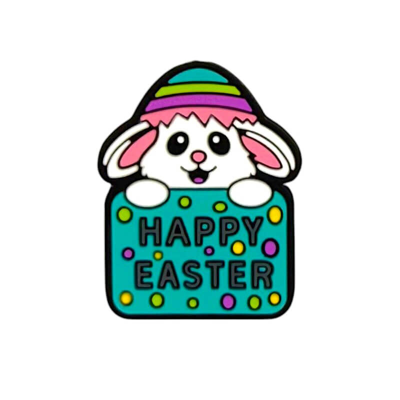 Silicone Focal Beads Happy Easter Bunny Holding Happy Easter Block 20pcs