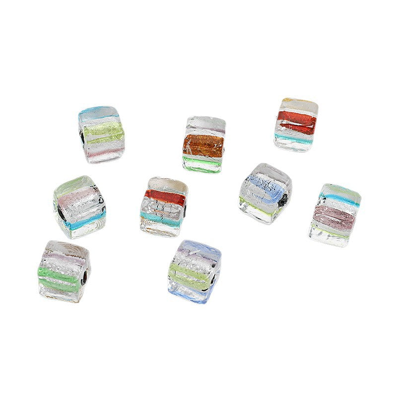 Dyed Core Square Glass Beads 8mm Transparent Color 10pcs 5