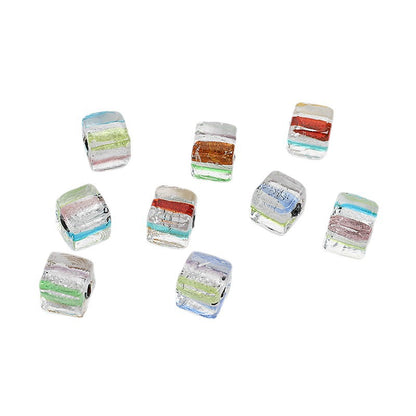 Dyed Core Square Glass Beads 8mm Transparent Color 10pcs 5