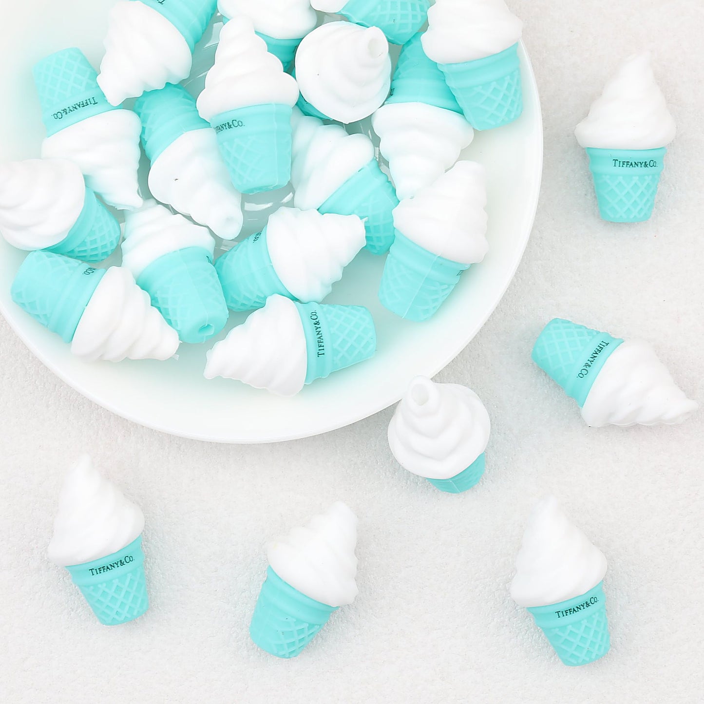 3D Blue Ice Cream Cone Silicone Focal Beads 20 pcs